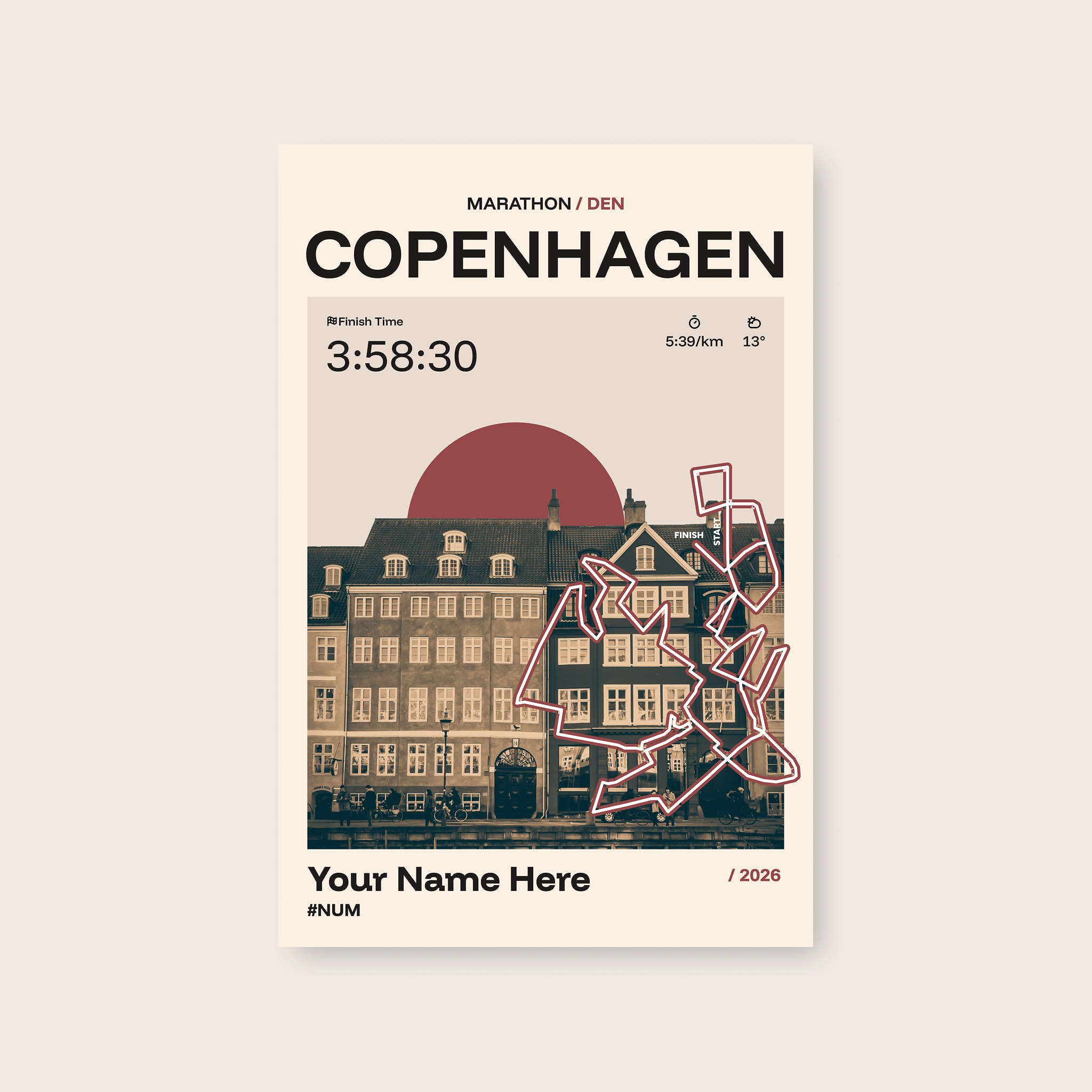 Copenhagen Marathon Personalised Race Print