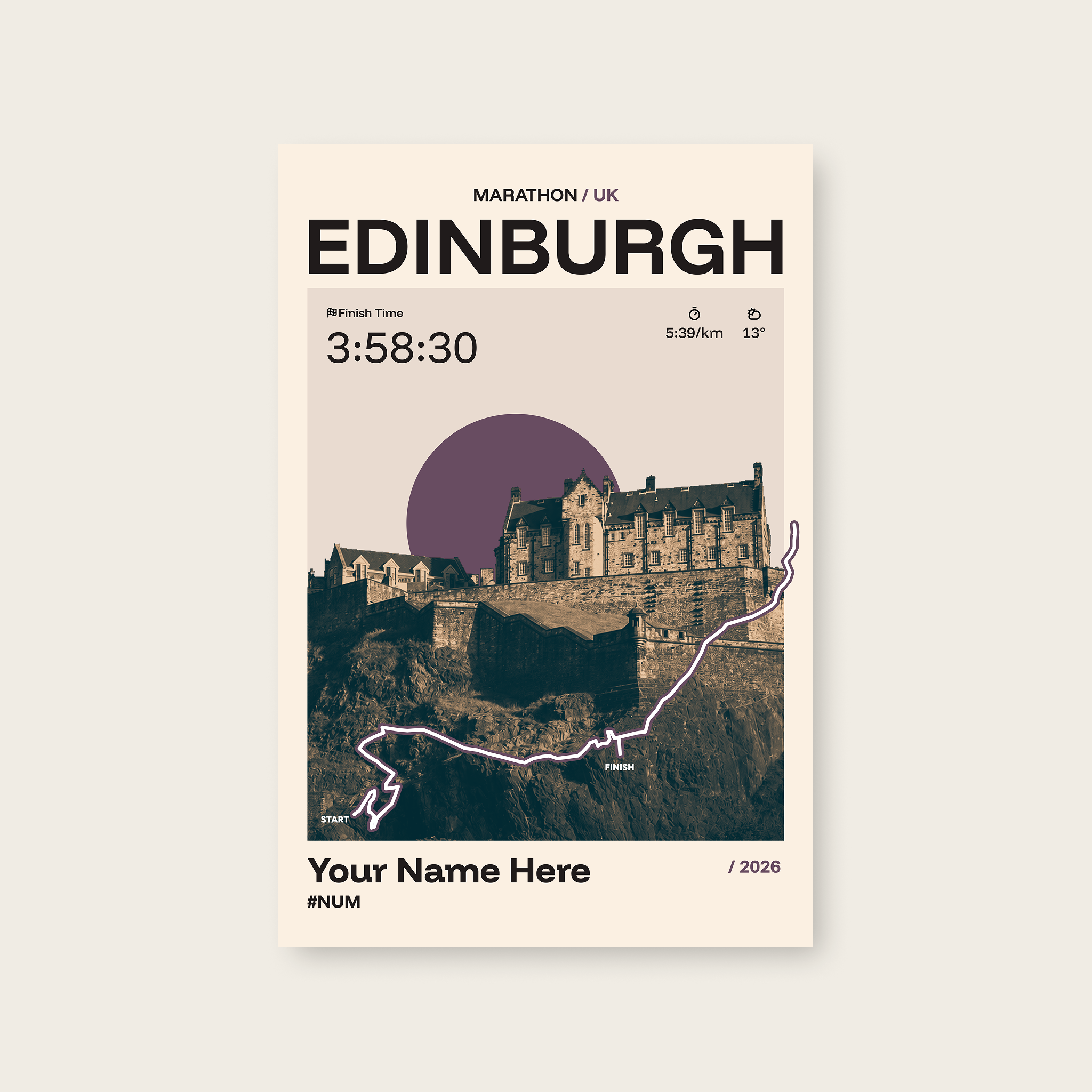 Edinburgh Marathon Personalised Race Print