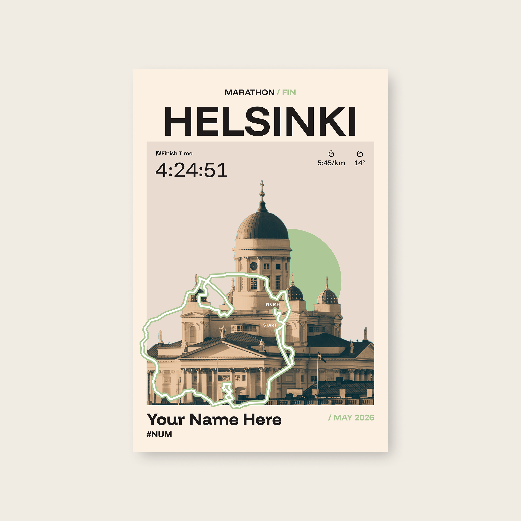 Helsinki City Marathon Personalised Race Print