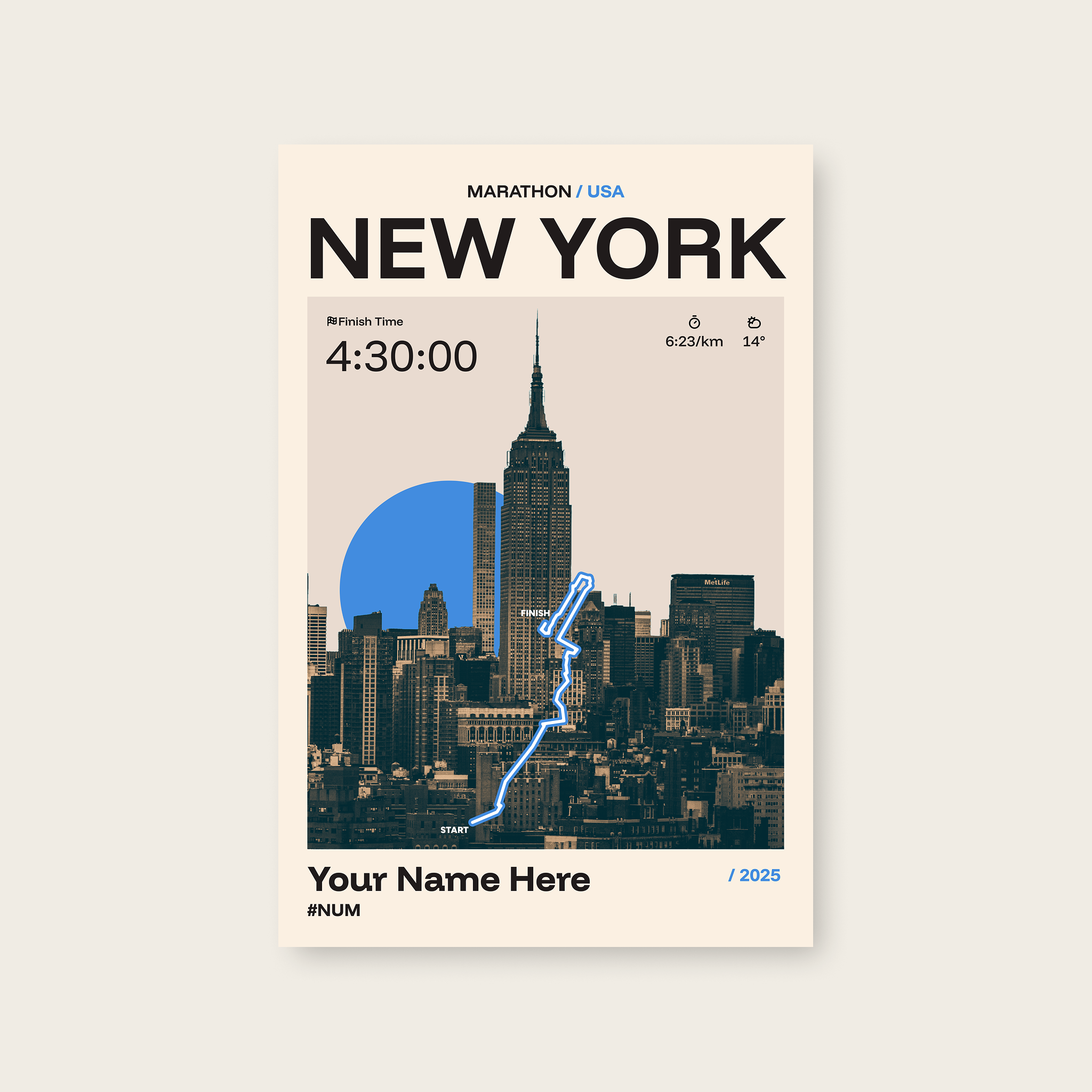 New York Marathon Personalised Race Print
