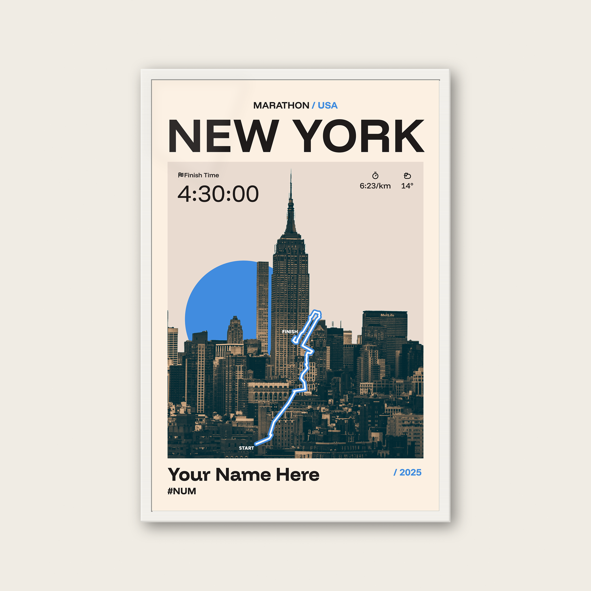 New York Marathon Personalised Race Print