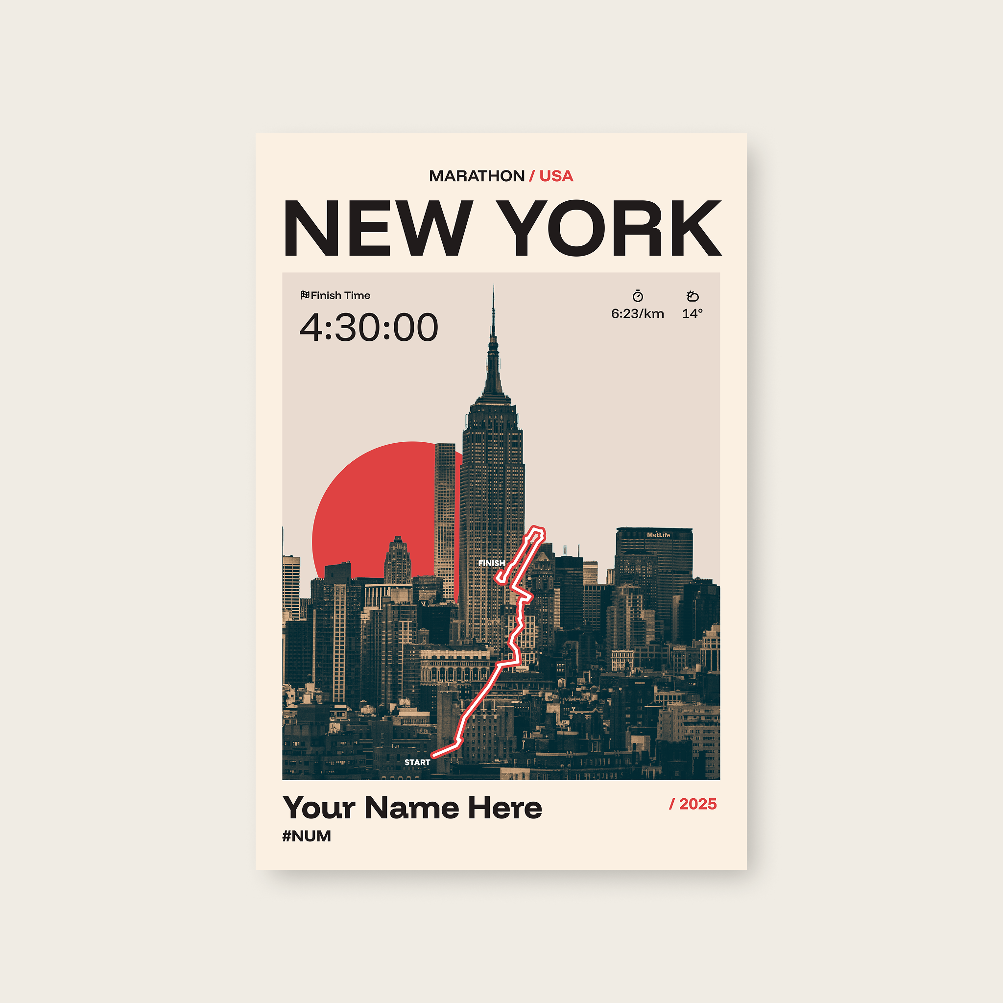 New York Marathon Personalised Race Print