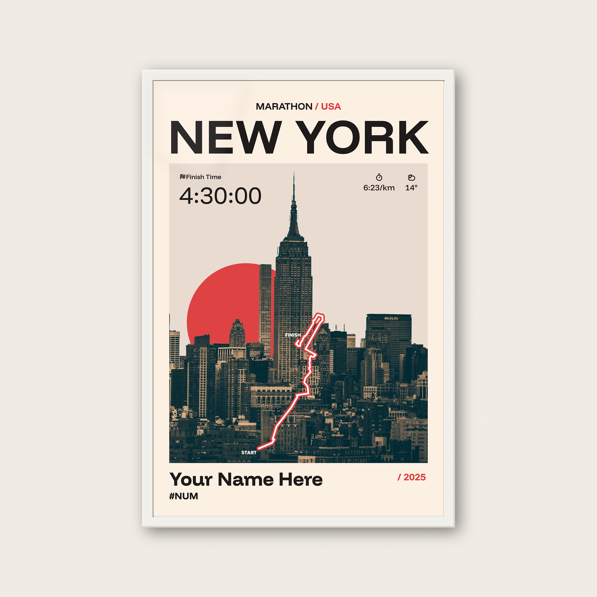 New York Marathon Personalised Race Print
