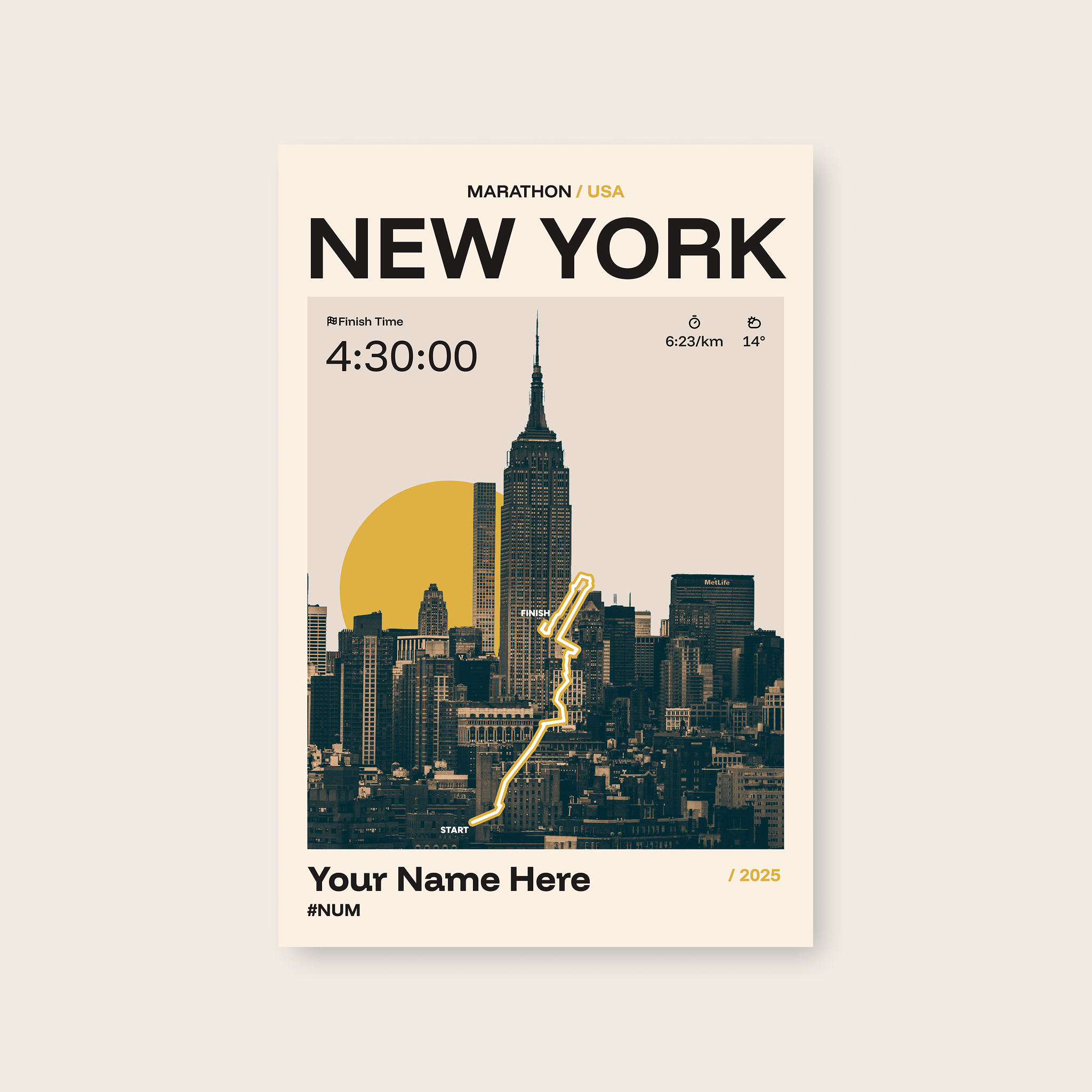 New York Marathon Personalised Race Print