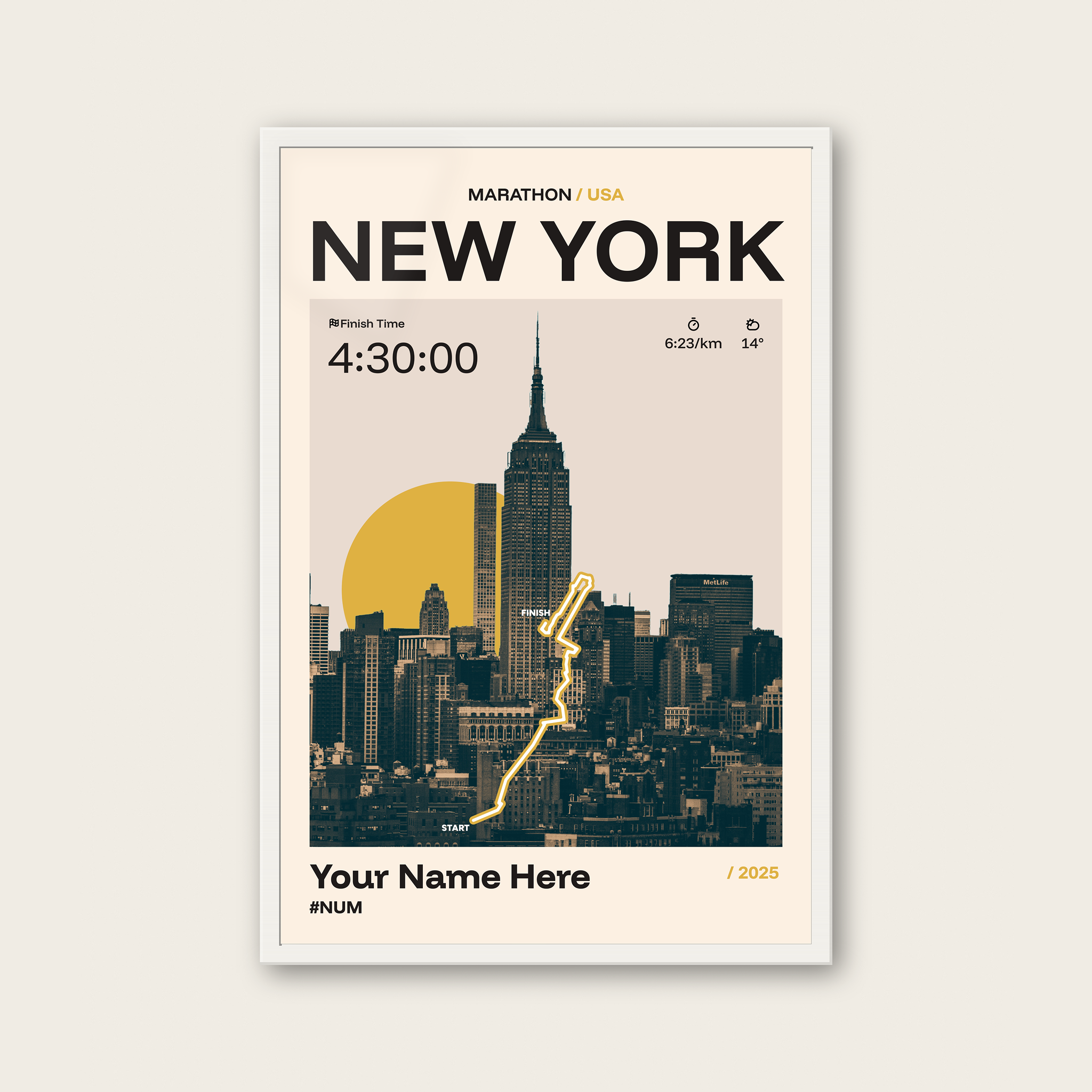 New York Marathon Personalised Race Print