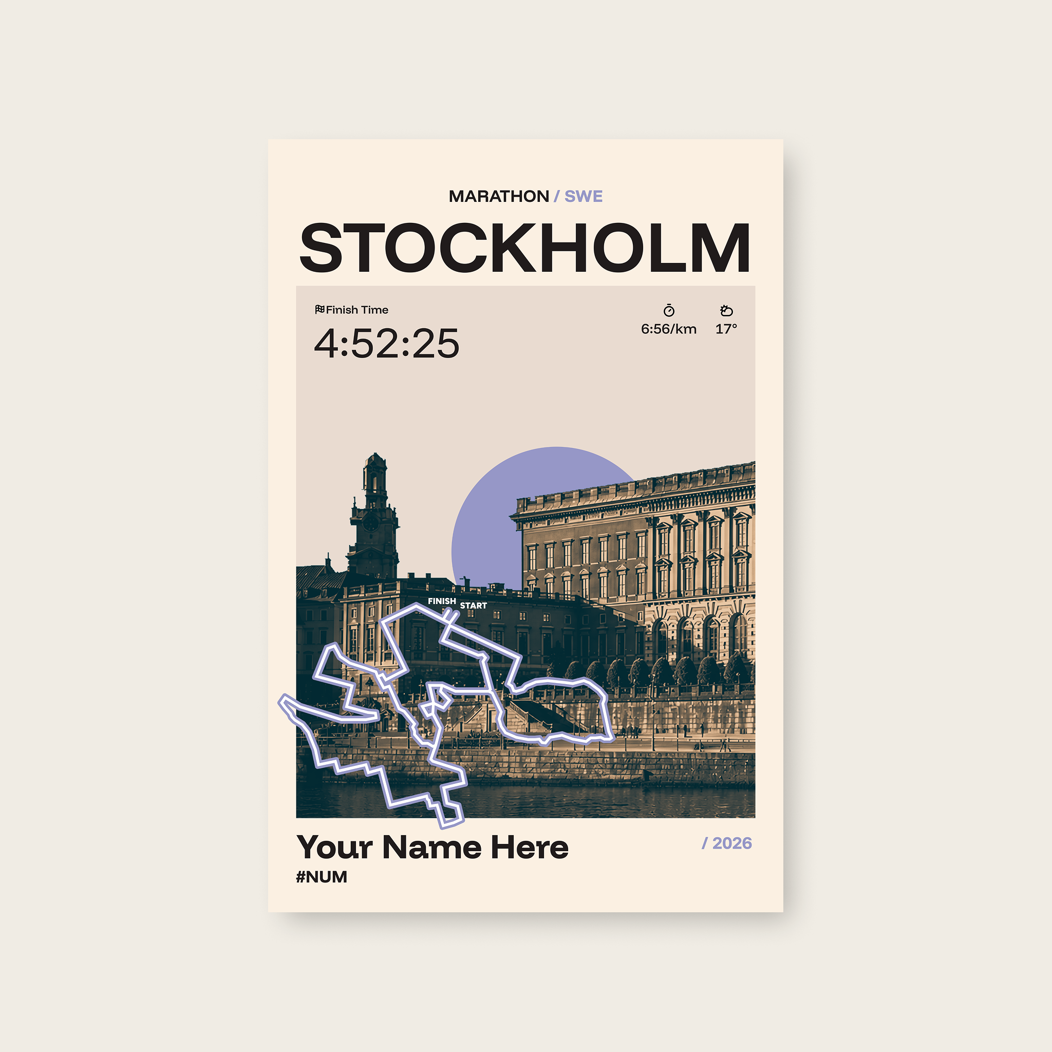 Stockholm Marathon Personalised Race Print