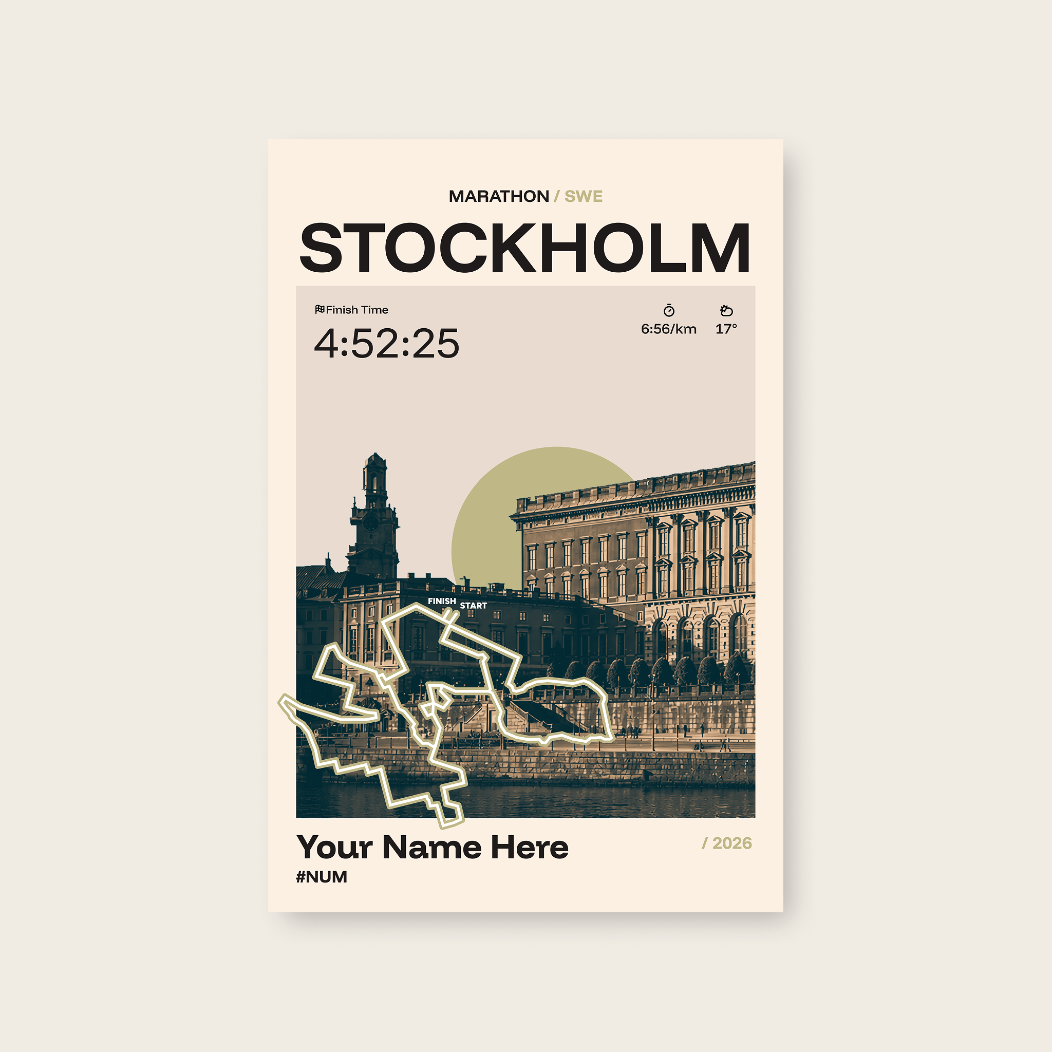 Stockholm Marathon Personalised Race Print